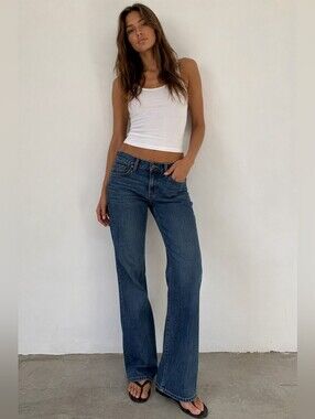 DKNY Jeans Womens 6 Dark Wash Flare Leg Mid Rise Stretch Denim Blue retro flare
